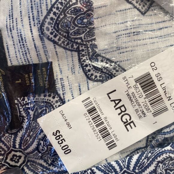 Men's Regular-Fit Medallion-Print Linen Shirt‎ Twinkle Blue L NWT in packaging - Picture 5 of 6